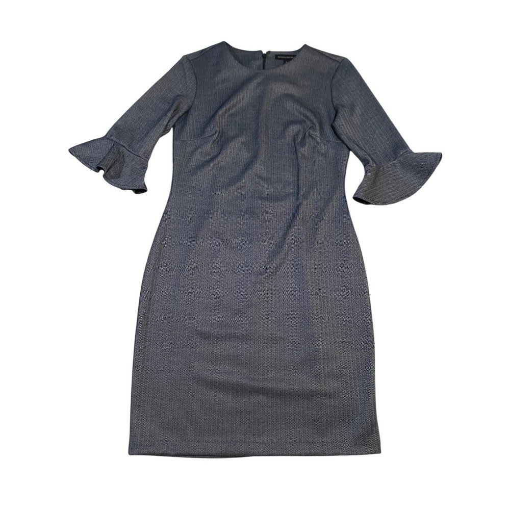 Banana Republic Black Herringbone Peplum Hem Sheath Dress 6 364908-00 Fall 2018